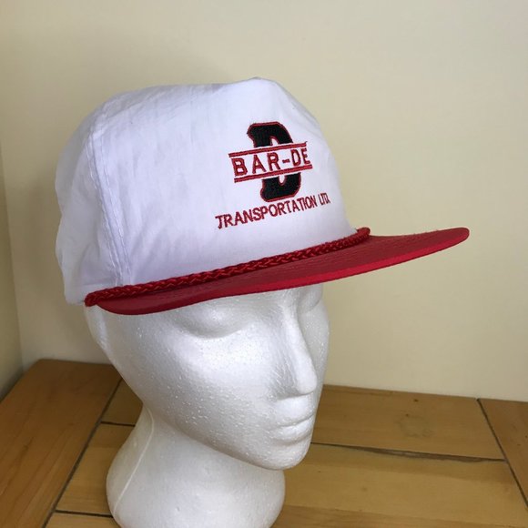 Bar-DE Transportation Embroidered Nylon Trucker Cap Vintage White & Red Brim Hat - Picture 6 of 6
